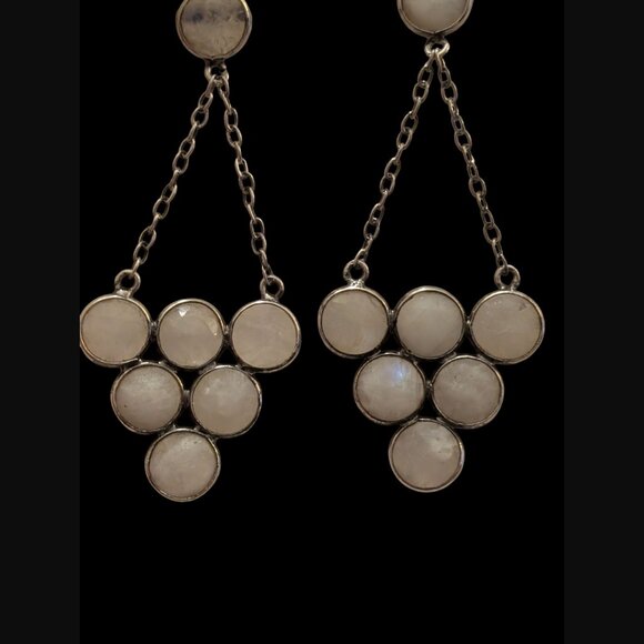 925 Sterling Silver Moonstone Triangle Drop Dangle 2.5" Long Stud Earrings - Picture 7 of 13